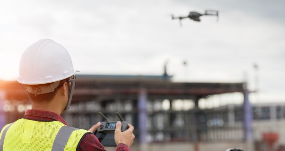 Man Conducting Drone Progress Photography