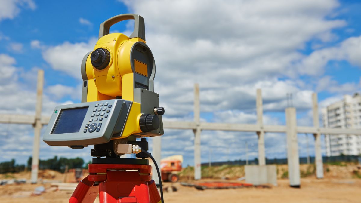 digital land surveyors equipment on a construction site